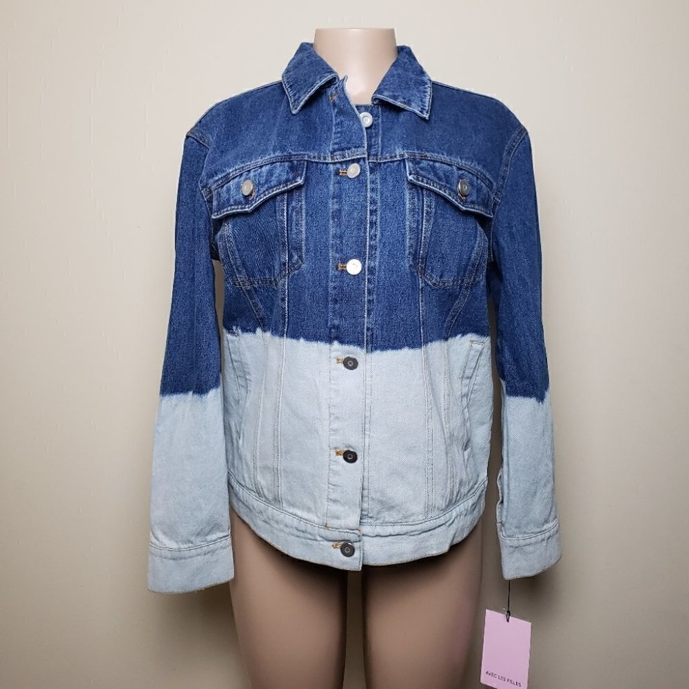 ANTHROPOLOGIE Evanna Dip-Dyed Trucker Blue Denim Button Jacket - Picture 5 of 11